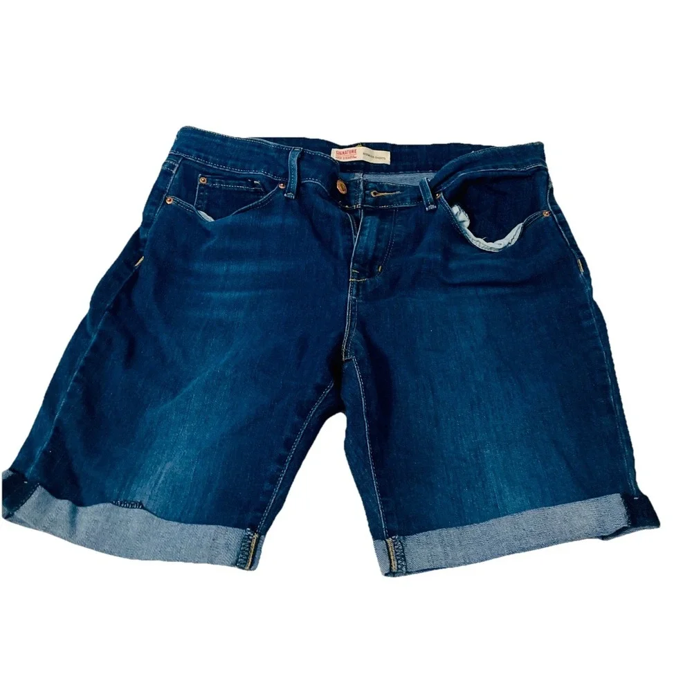 Levi Strauss Womens Dark Wash‎ Denim Cuffed Bermuda Shorts Jorts